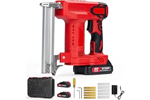 Excecar 18GA Electric Nail Gun + 2 Battery Powered, 2 in 1 Cordless Brad Nailer Staple Gun with 500pcs 1-3/16 inch Brad Nails and 500pcs 3/4 inch Staples for Home Improvement, Woodworking, DIY