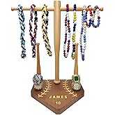 Baseball Drip Necklace Organizer and Ring Holder Softball Championship Ring Display Stand Baseball Bat Jewelry Organizer with DIY Name Stickers Baseball Lifestyle Gift for Fans
