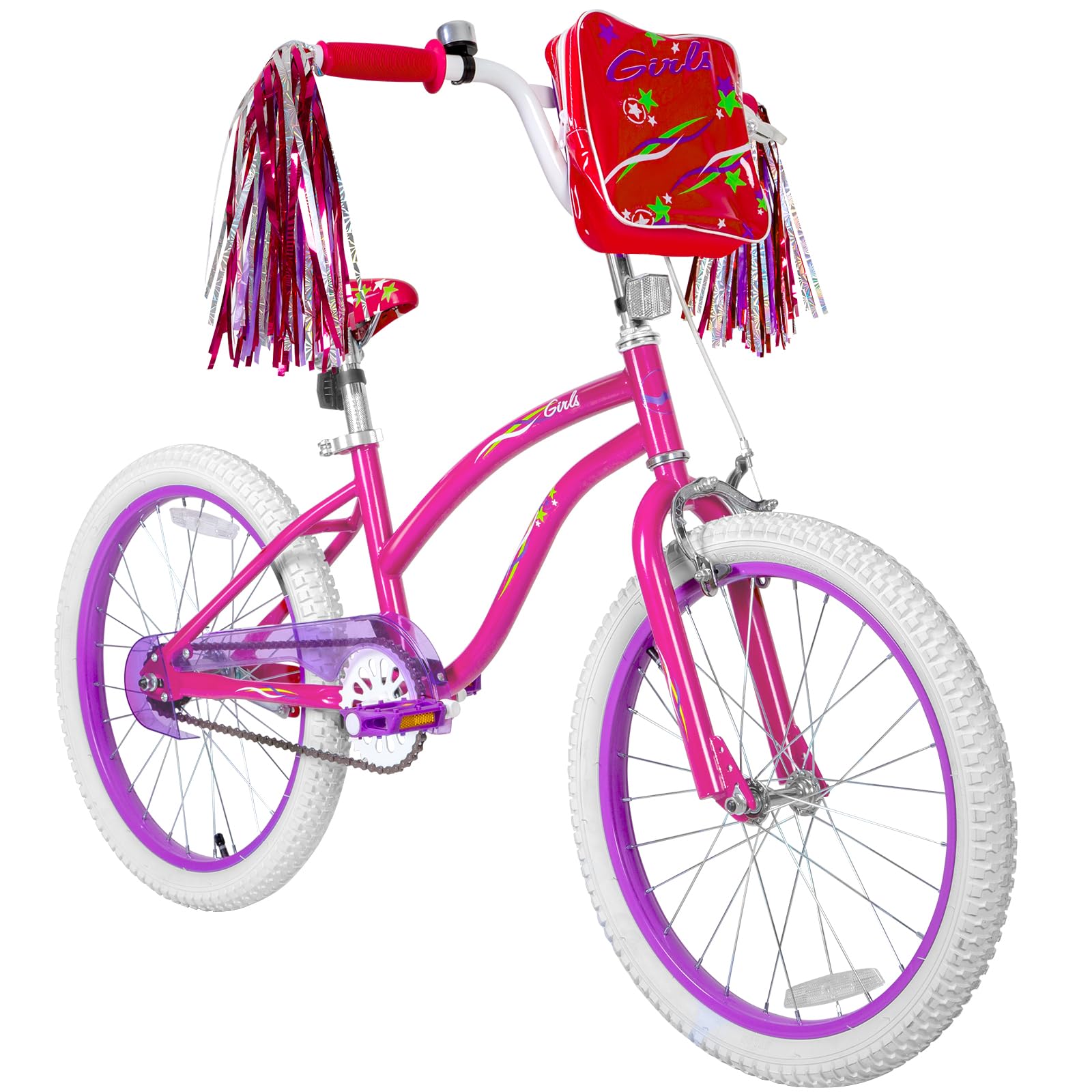 WEIZE Girls Bike for 6-12 Years Old Kids, 20 Inch Kids Bike with Training Wheels, Streamers, Basket and Doll Seat, Children Bicycles with Coaster Brake, Pink Image