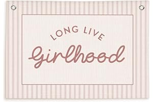 Lacama Long Live Girlhood Banner, Pink Linen Banners Wall Hanging Banner Flag Decor for Toddler Girls Room Nursery, Wall Hanging Flag 30x20 Inch