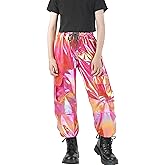 Nawgut Sequin Cargo Pants Metallic High Waisted Multi-Pocket Shiny Joggers Hip Hop Dance Pants for Girls