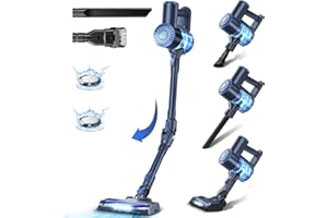PRETTYCARELIFE Cordless Vacuum Cleaner, 6 in 1 Lightweight Stick Vacuum Self-Standing with Powerful Suction, 180° Bendable Wand Rechargeable Cordless Vacuum for Hardwood Floor (Dark Blue)