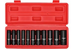 CASOMAN 11 Pieces 1/2-Inch Drive Deep Impact Socket Set, SAE, 6-Point, 3/8-Inch to 1-Inch