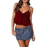 Women Babydoll Tank Top Sexy Sleeveless V Neck Tie Front Summer Going Out Peplum Crop Top