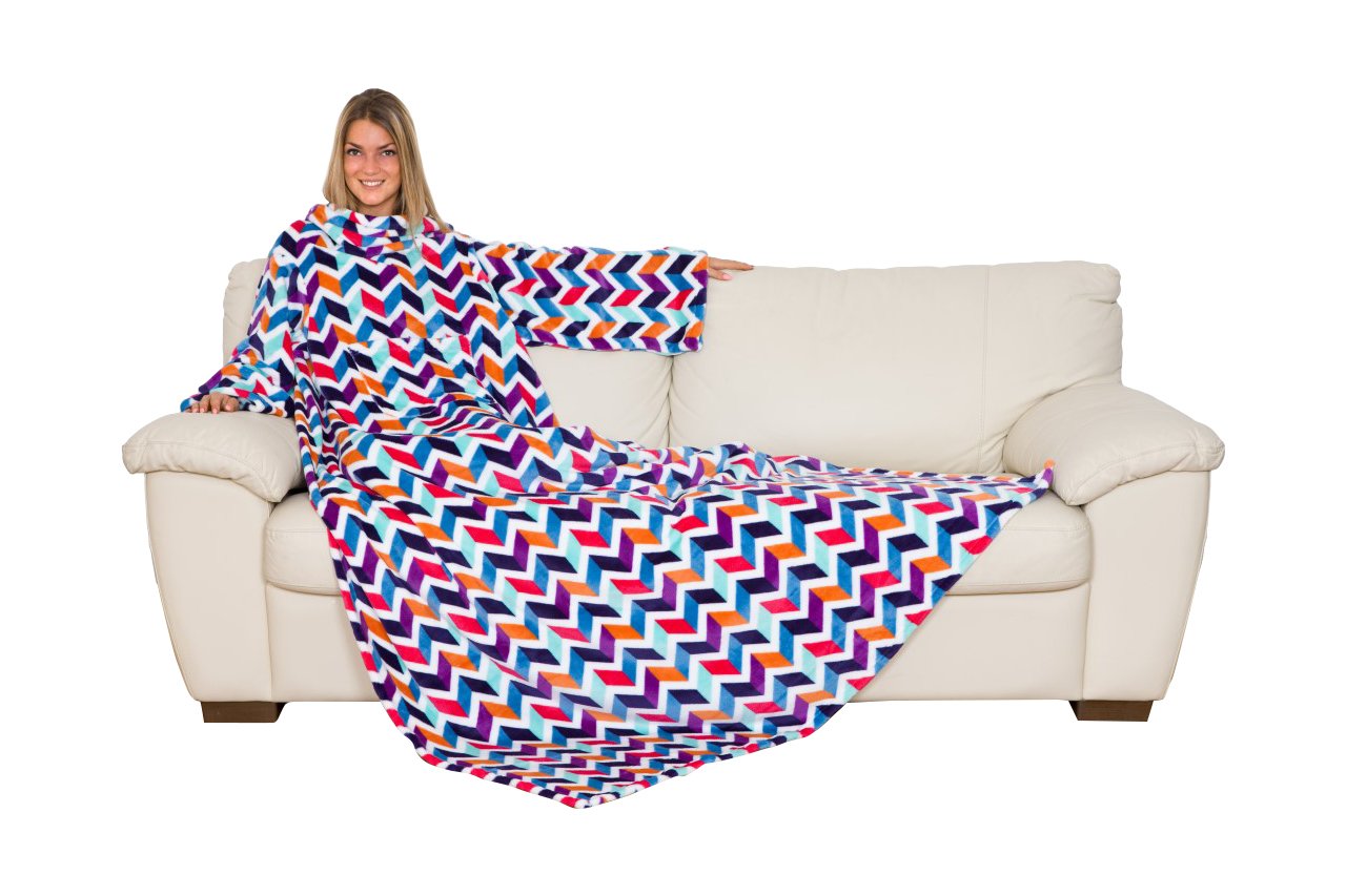 Kanguru Deluxe Trendy, fluffy blanket, fleece blankets for adults, blanket with sleeves with Kangaroo pocket, gifts for women, snuggle blanket, Multi-Colour, 140x210 cm