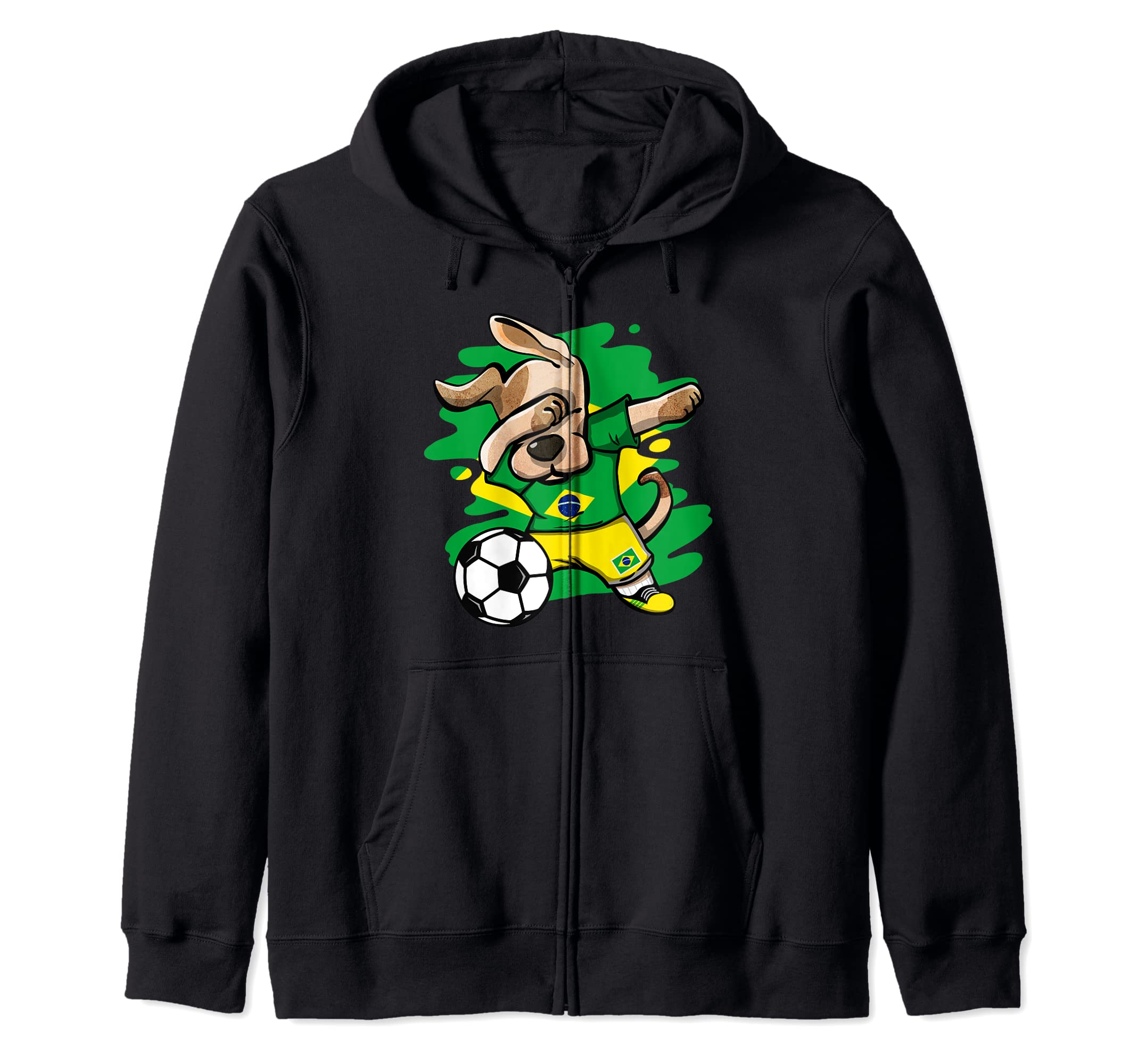 Dabbing Dog Brazil Soccer Fans Jersey Brazilian Football Zip Hoodie