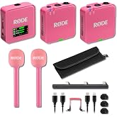 Rode Wireless GO (Gen 3) Pink Wireless Microphone Bundle with 2X Pink Interview GO Handheld Adaptors &mdash; 32-bit Float Wireless Mic Kit for Vlogging, Reporting, Wedding Coverage, Event Coverage