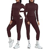OMKAGI Workout Sets for Women Booty Leggings Matching Zipup Jacket Gym Outfits with Pockets