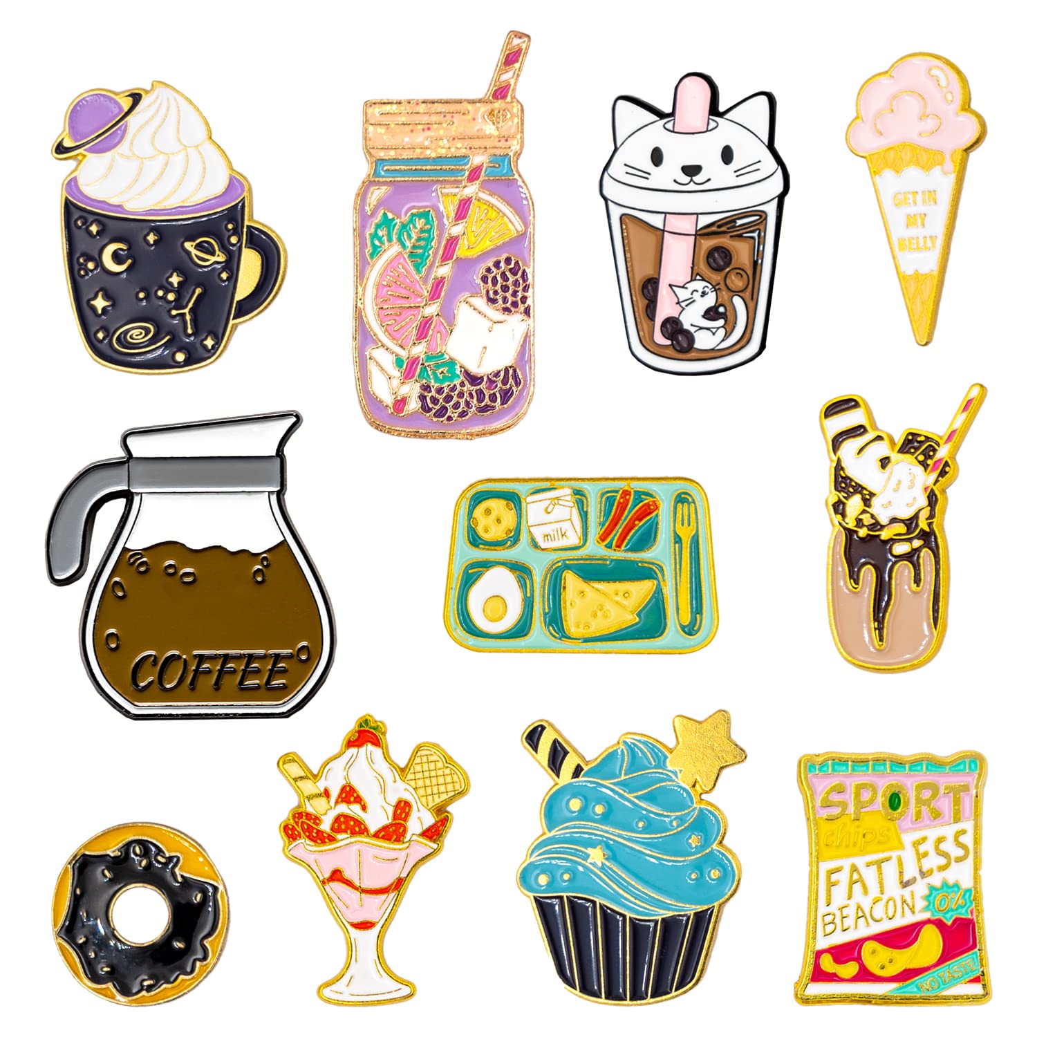 11 Pieces Enamel Pin Badges Brooch Pins Badges Metal Badge Pins Fashional Accessory for Women Teenager Suitable for Clothing Bags Jackets DIY Crafts (Gourmet)