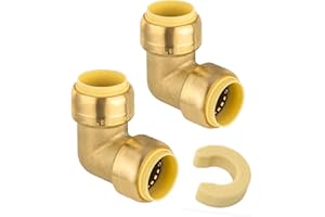 (Pack of 2) EFIELD 3/4-inch 90-Degree Elbow, Push-Fit Brass Fittings to Connect Copper, PEX, CPVC Pipe with 3/4" Disconnect Clip,(PF-UNI010)
