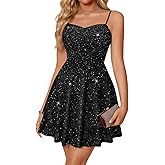Meetjen Women's Short Prom Dresses 2026 Sparkly Cocktail Party Spaghetti Straps Layered Sequin Teens Graduation Dress