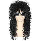 Topcosplay Men’s 80s Black Mullet Wigs Male Hair Punk Heavy Metal Rocker Wig