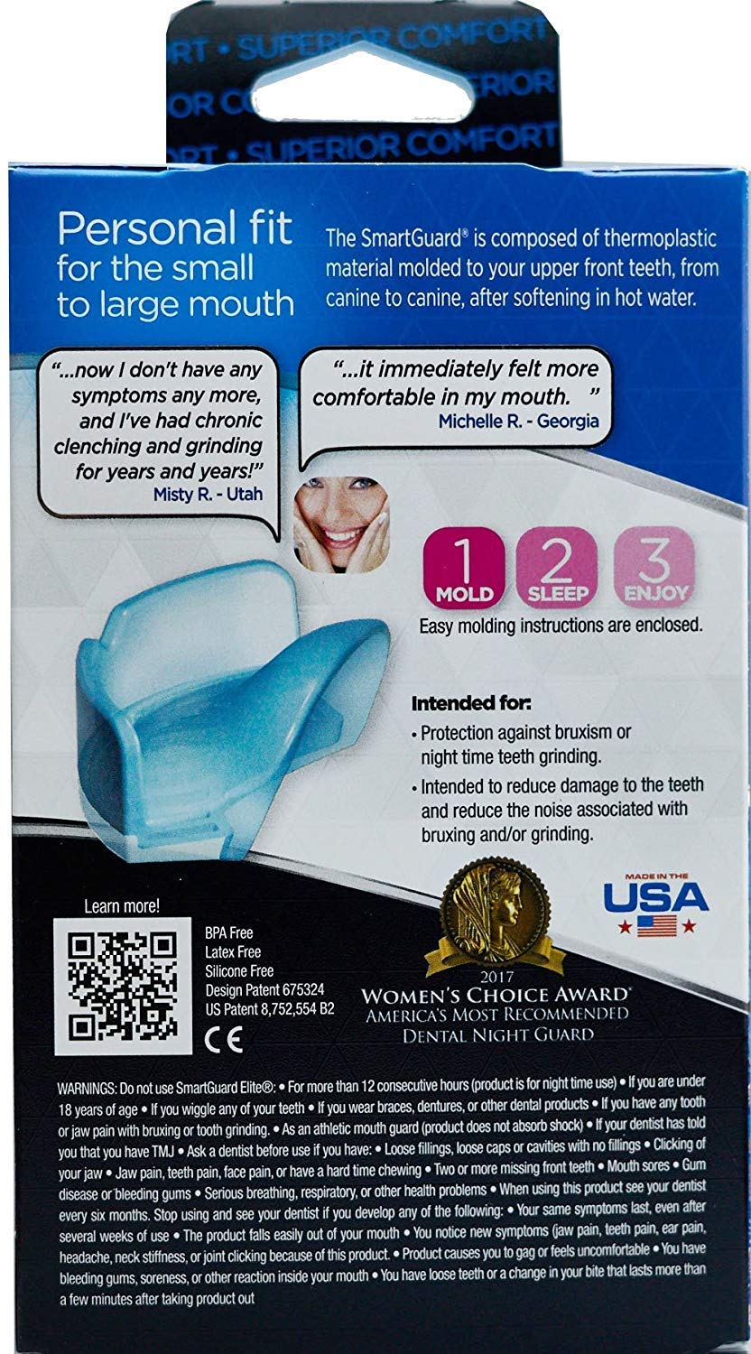 Dental Guard SMARTGUARD ELITE (2 Guards 1 Travel case) Front tooth Custom Anti Teeth Grinding Night Guard for Clenching - TMJ Dentist Designed - Bruxing Splint Mouth Protector For Relief of Symptoms : Beauty