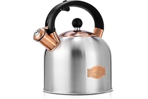 SUSTEAS Tea Kettle - 3.17QT Whistling Kettle with Ergonomic Handle - Premium Stainless Steel Tea Pots for Stove Top, Chic Vintage Teapot with Composite Base, Work for All Stovetops (Silver)
