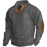 ONLYSTORY Mens Casual Corduroy Sweatshirt Long Sleeve Stand Collar 1/4 Button Up Pullover Fall Polo Sweaters