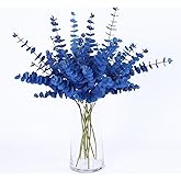 mizii 10pcs Blue Artificial Eucalyptus Stems Silk Leaves 23'' Faux Eucalyptus Plants Greenery Stems Fake Flowers Decorations for Vase Floral Bouquet Table Centerpieces Wedding Decor (Blue)