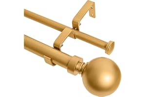 Meriville 1-Inch Diameter Ball Telescoping Double Window Treatment Curtain Rod, 28-Inch to 48-Inch, Royal Gold