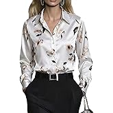SweatyRocks Women's Satin Blouses Floral Print Button Down Shirts Long Sleeve Business Casual Tops