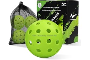 Warping Point Outdoor Pickleball Ball | 40 Holes | 4 Pack, 12 Pack | Meet USAPA Specifications | High Bounce Durable Practice Pickle Ball with Mesh Bag for Beginner Intermediate Player | Yellow, Green