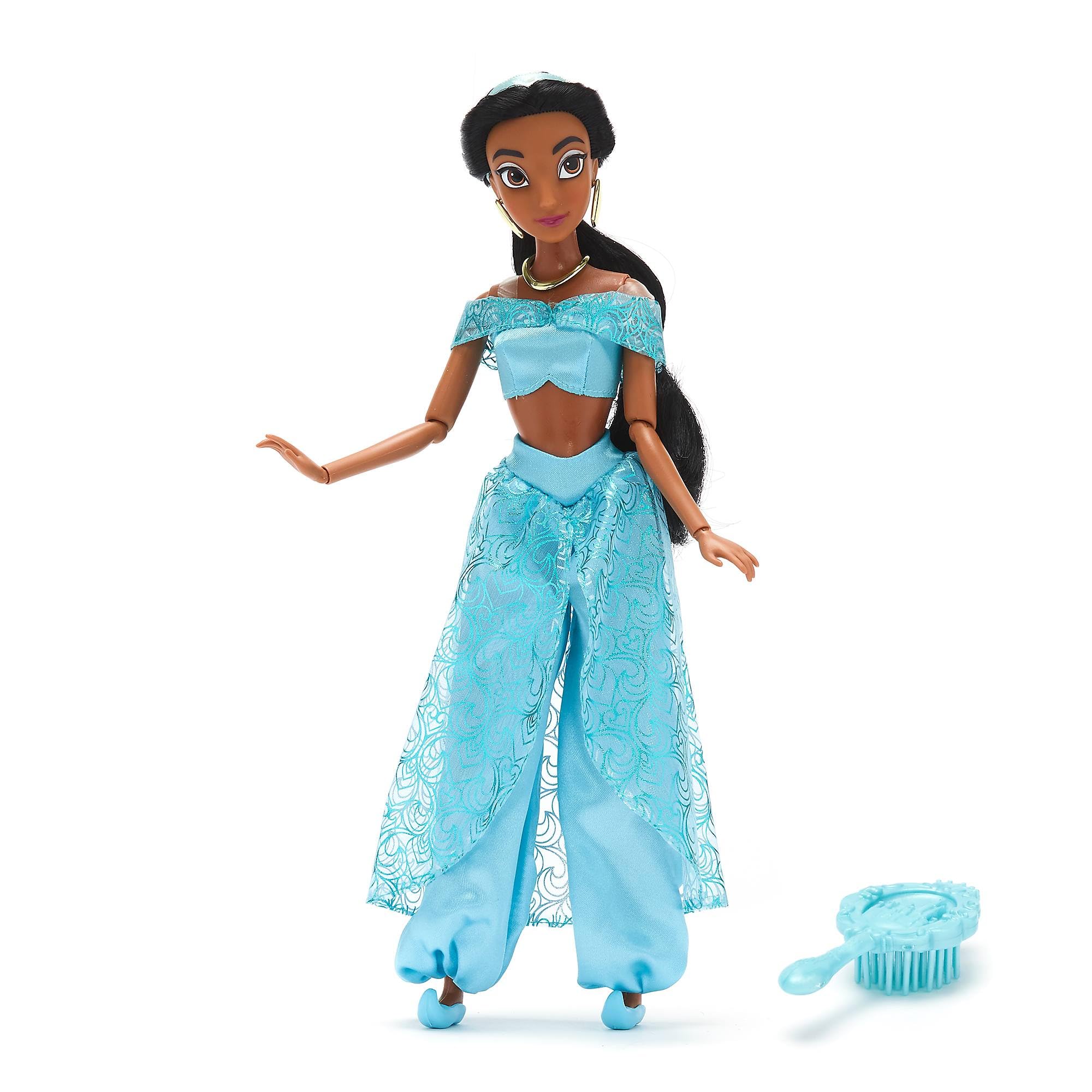 Disney Store Official Jasmine Classic Doll, Aladdin, 29cm/11”, Fully Poseable Disney Princess Doll in a Regal Outfit, Includes Toy Hair Brush - Suitable for Ages 3+