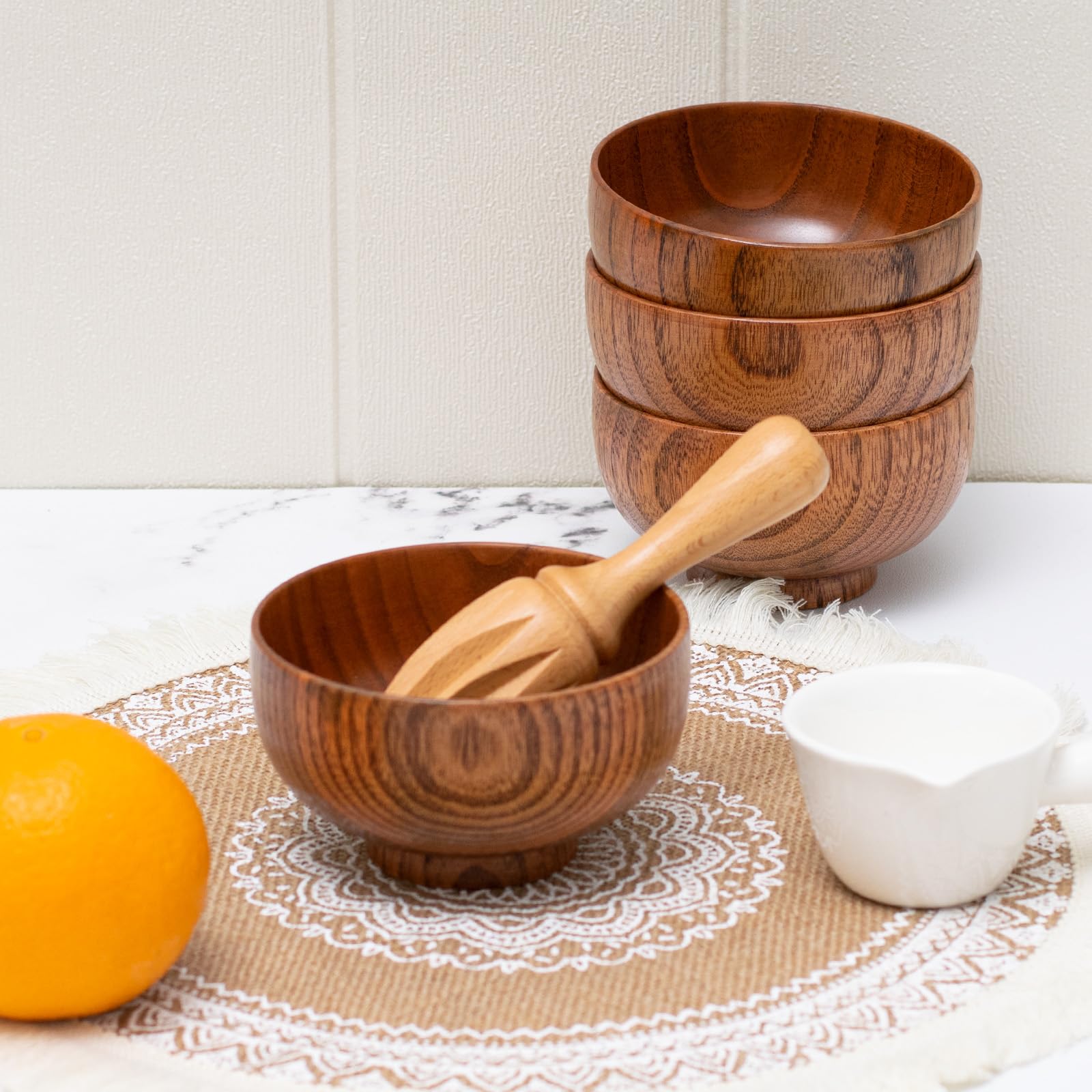 Cospring Handmade Wood Bowl, Mug, for Rice, Soup, Dip, Coffee, Tea, Decoration (4PCS Jujube Bowls, M: 4.5'' Dia x 2.6'' High) - Image 7