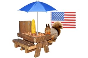 NB2GHYQJ Squirrel Feeder with Umbrella Squirrel Table Feeder with Sturdy Squirrel Feeder with Corn Cob and Peanut Tray Holder Sturdy with Solid Structure Easy to Install (Blue Umbrella)