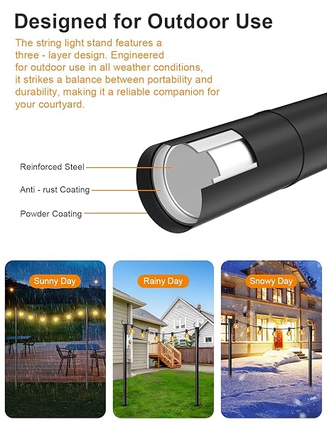 4 PACK STRING LIGHT POLES FOR OUTSIDE, THICKENED METAL CHRISTMAS LIGHTS HANGER POLE OUTDOOR WITH FORK, LIGHTING HANGING POST ACCESSORIES FOR PATIO DECOR GARDEN BACKYARD YARD OUTSIDE DECORATIONS