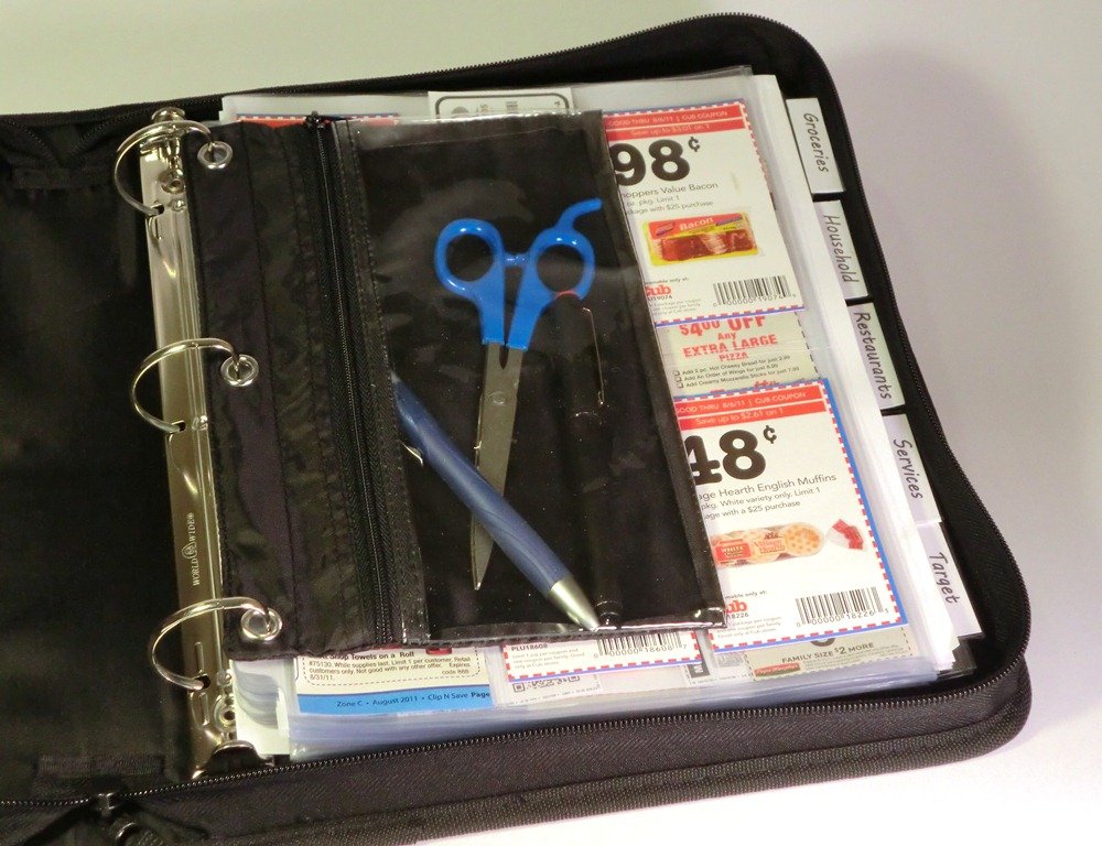 Coupon Saver Zipper Binder Bundle with Free Bonus Pouch (Silver)