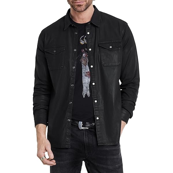 John Varvatos ARVON Western Shirt Mineral Black SM at Amazon Men's