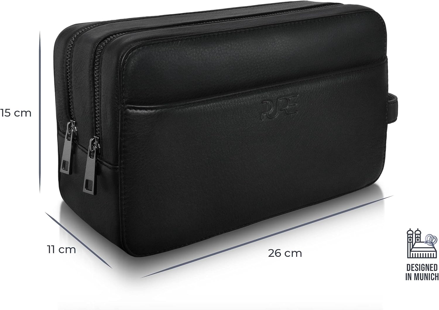 Atlas XL Leather Toiletry Bag for Men, Handcrafted Travel Wash Bag & Dopp Kit in Premium Leather, Midnight Black - Image 4