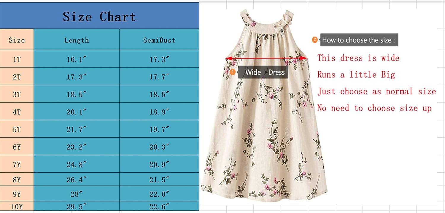HILEELANG Little Girls Cotton Dress Sleeveless Casual Summer Sundress Flower Printed Jumper Skirt: Clothing