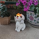 Biweutydys Bichon Frise with Butterfly Statue Bichon Dog Solar Lights Outdoor Dog Garden Figurine Decorations Resin Solar Animal Sculpture for Outside Backyard Lawn Bichon Frise Gifts