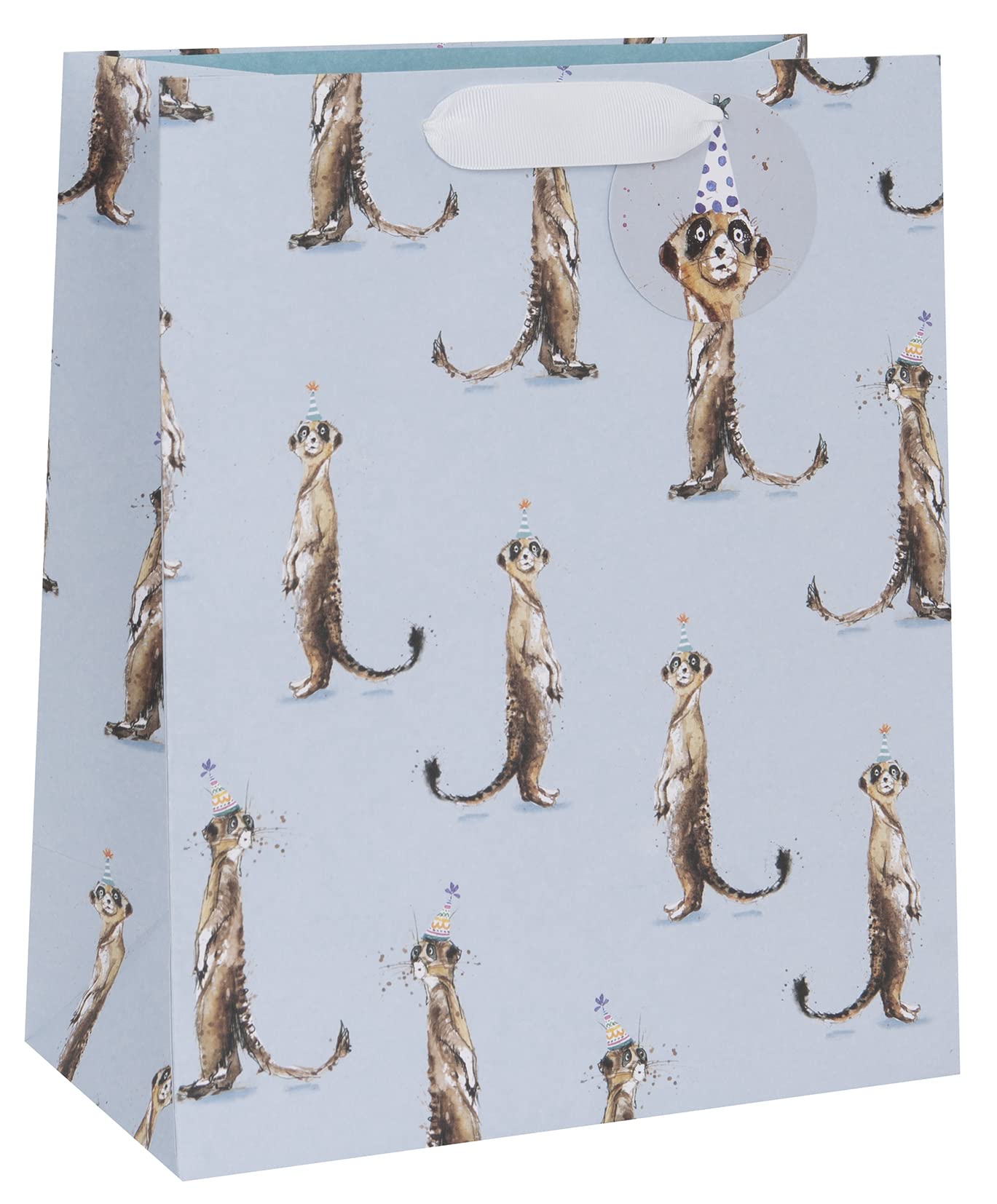 Glick Luxury Large Gift Bag with Meerkats Design, Suitable for Birthdays, Thank You and Other Occasions, 260x315x135mm, Pale Blue & Brown — image 1