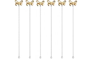 BarSoul 6 PCS Stir Sticks Cocktail Swizzle Sticks Stainless Steel for Drinks and Coffee Reusable with 3D Bow Top,Gold, 21cm, JBB003