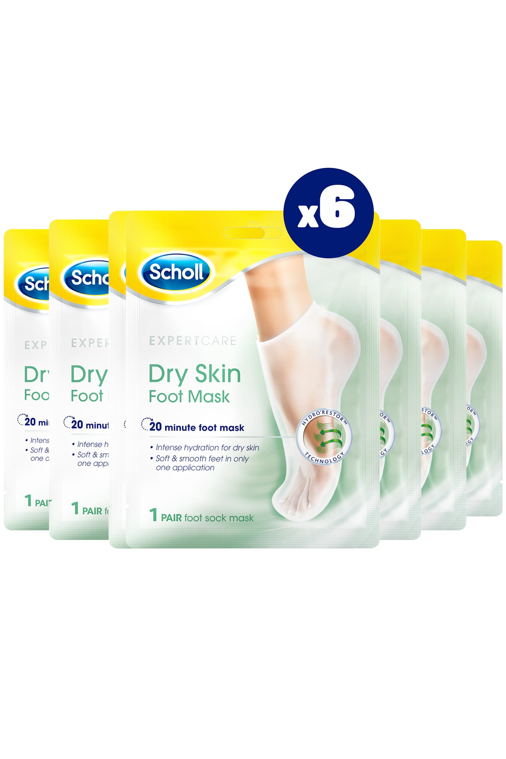 Scholl Expertare Dry Skin Foot Mask - Nourishing Foot Mask with Coconut Oil, Urea, and Shea Butter - Up To 24-Hour Moisture for Dry Foot Skin - 6 Pairs of Foot Mask Socks