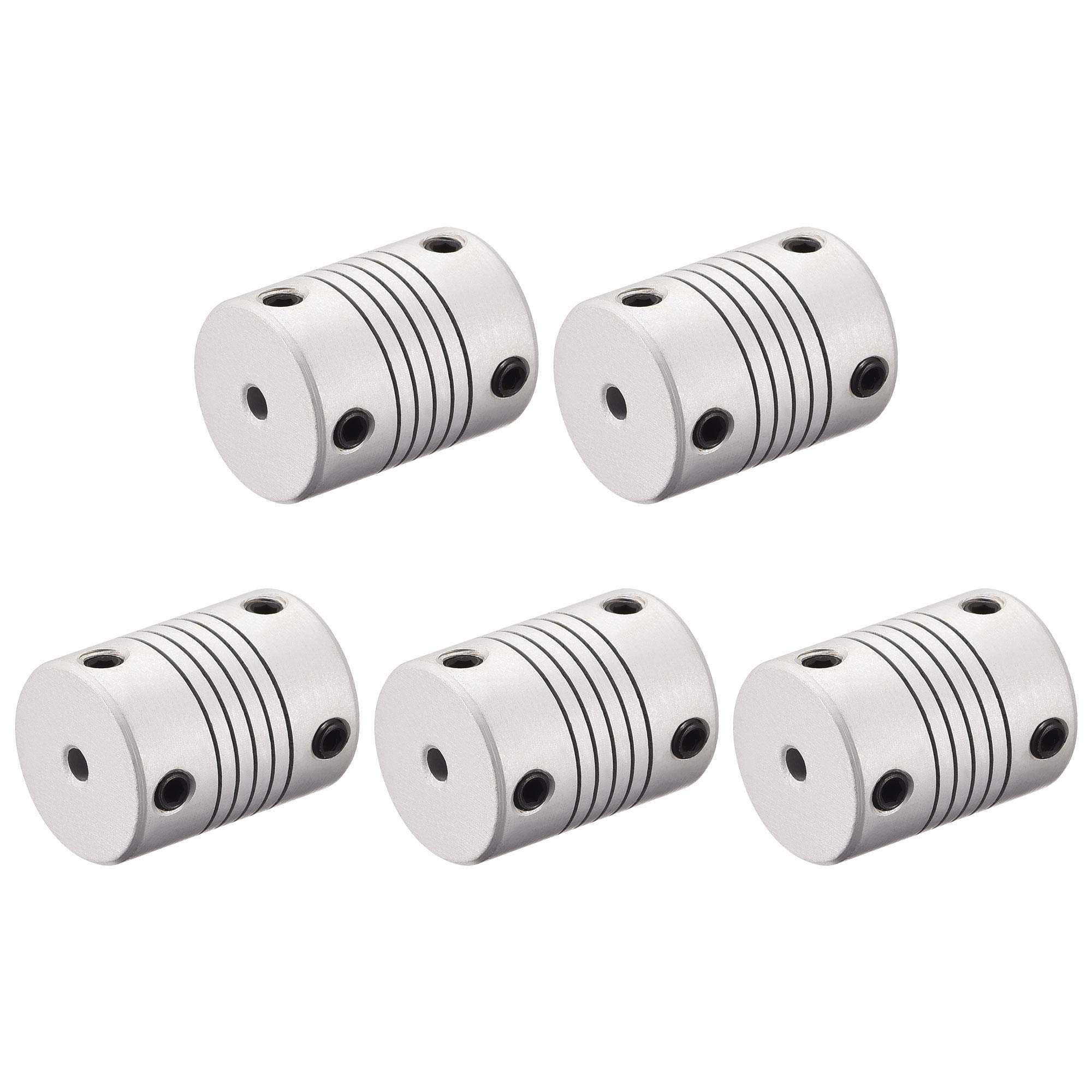 sourcing map 3mm to 3mm Aluminum Alloy Shaft Coupling Flexible Coupler Motor Connector Joint L25xD19 Silver,5pcs
