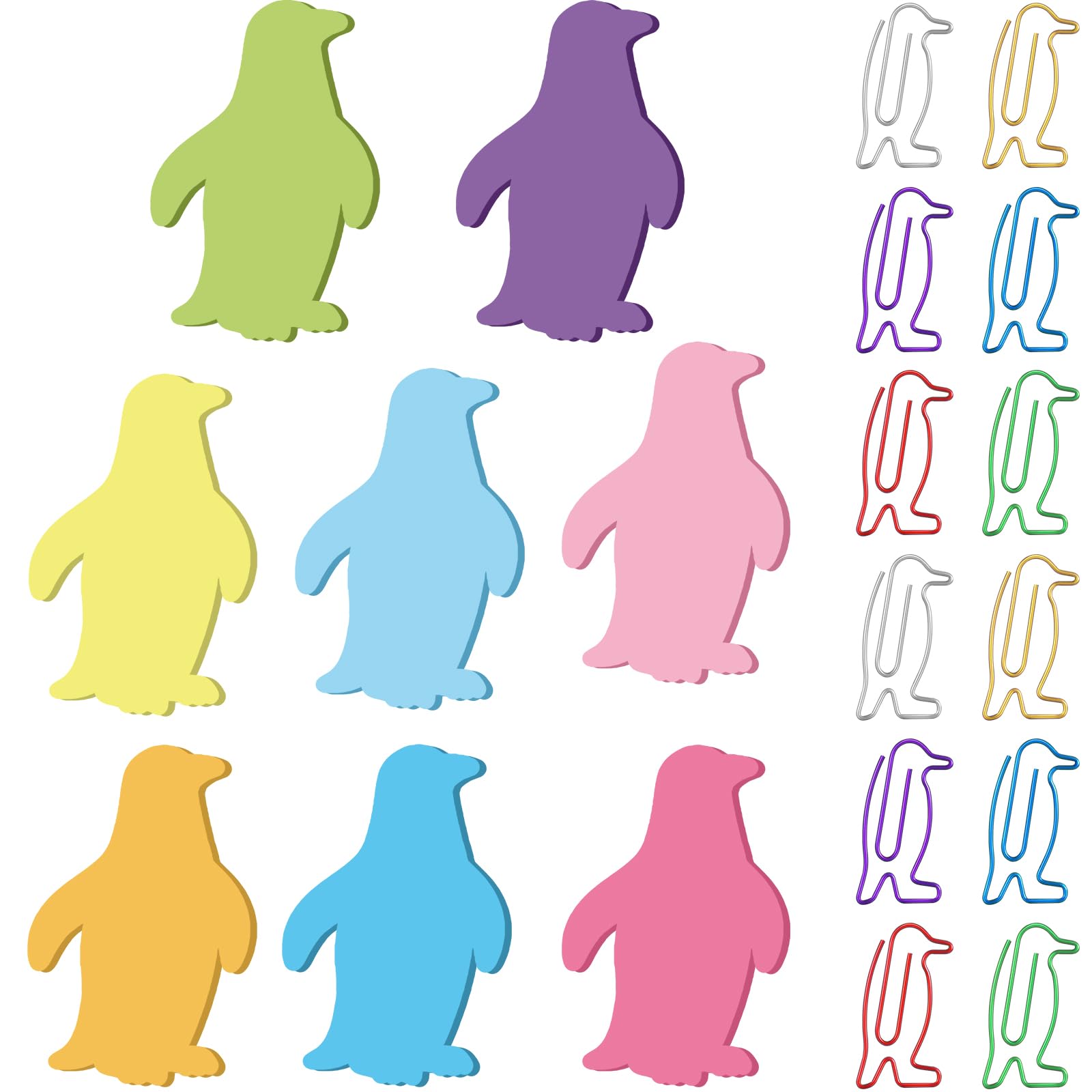 Photo 1 of Gueevin 240 Sheets Sticky Notes and 60 Pcs Cute Paper Clips Set Creative Self Stick Note Pads Colorful Memo Pad Cute Animal Lover Gift(Penguin)