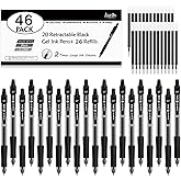 Lineon 46 Pack Black Gel Ink Pens (20 Gel Pens with 26 Refills) Medium Point Retractable Writing Smooth Writing with Comfortable Grip for Office School