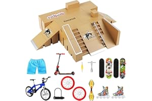HOMETALL 8Pcs Fingerboard Skatepark Ramps with 9Pcs Mini Toys Set Including Fingerboards, Bike, Scooters, Skate Park for Kids Gift
