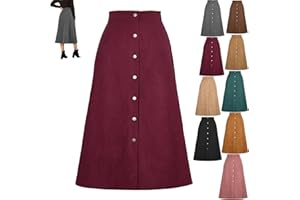 Women's High Waisted Midi Length Corduroy Skirts, Women Solid Fall Vintage Casual Button Up Front A Line Midi Skirts