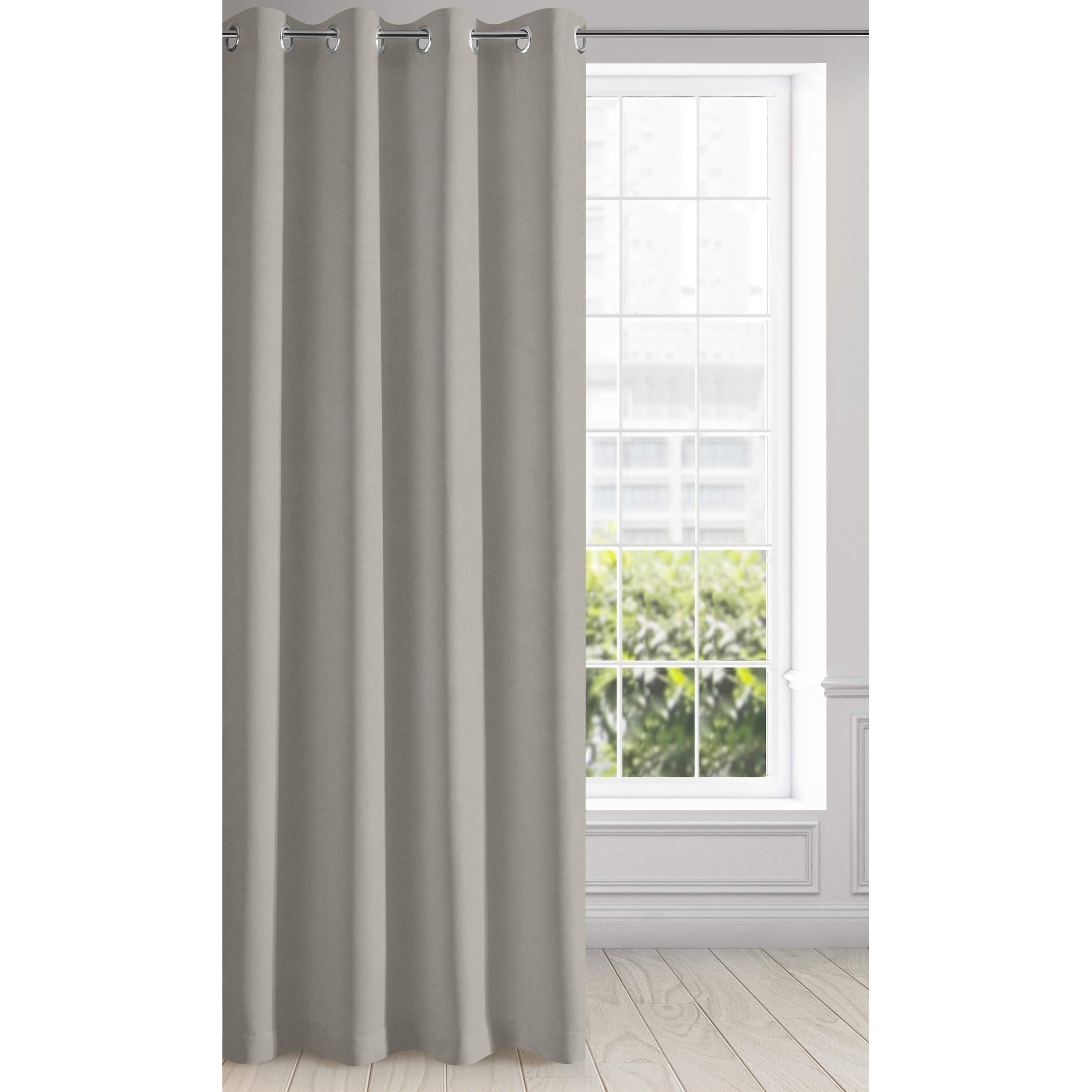 Eurofirany Curtain Eyelets Tunnel Plain-Living Room Bedroom Elegant Modern 1 Piece, Silk Grey/Cappuccino, 135X250cm