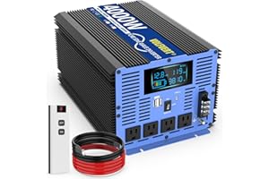 VOLFVERT 4000W Pure Sine Wave Power Inverters DC 12V to AC 110V 120V with Type-C 4 AC Outlets Dual USB Ports Terminal Blocks LCD Display Wireless Remote Controller for Home RV Solar System Car