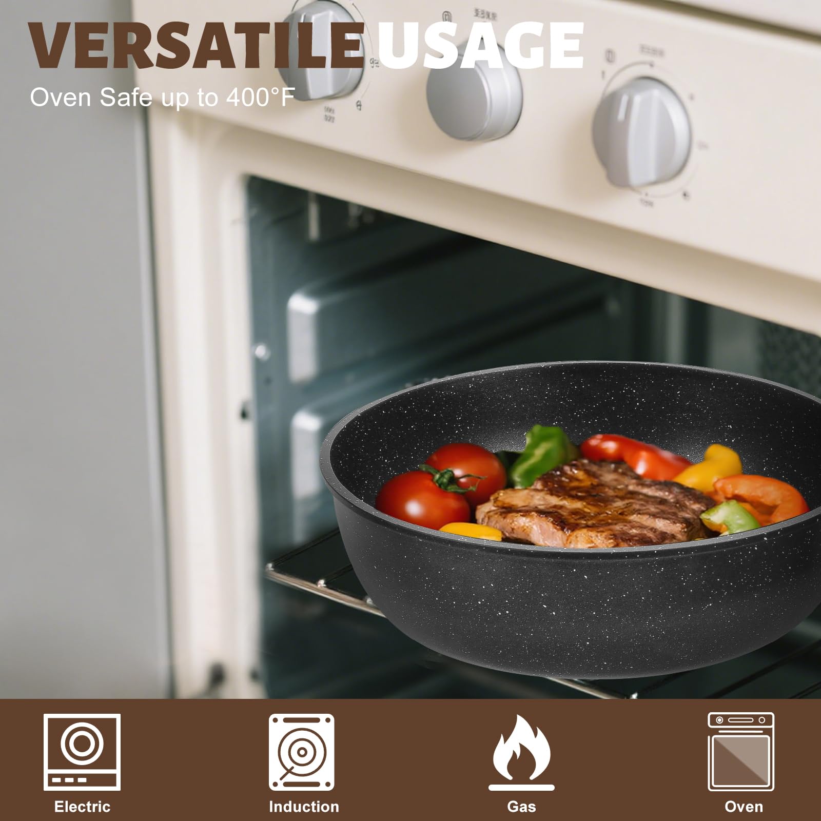 Numola 10 pcs Pots and Pan Set Non Stick with Detachable Handle, Ceramic Cookware Set for Stackable, Induction Kitchen Cookware Set for RV, Dishwasher ＆ Oven Safe, Black