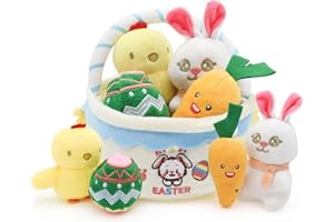 MHOYMP 5 Pcs Easter Basket Plush,Easter Basket Stuffers,My First Easter Basket,with Bunny Rabbit, Chick, Carrot and Easter Egg，Basket Fillers Toys for Party Favor