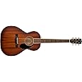 Fender Paramount PS-220E All-Mahogany Parlor Acoustic Guitar, with 2-Year Warranty, Aged Cognac Burst, with Case