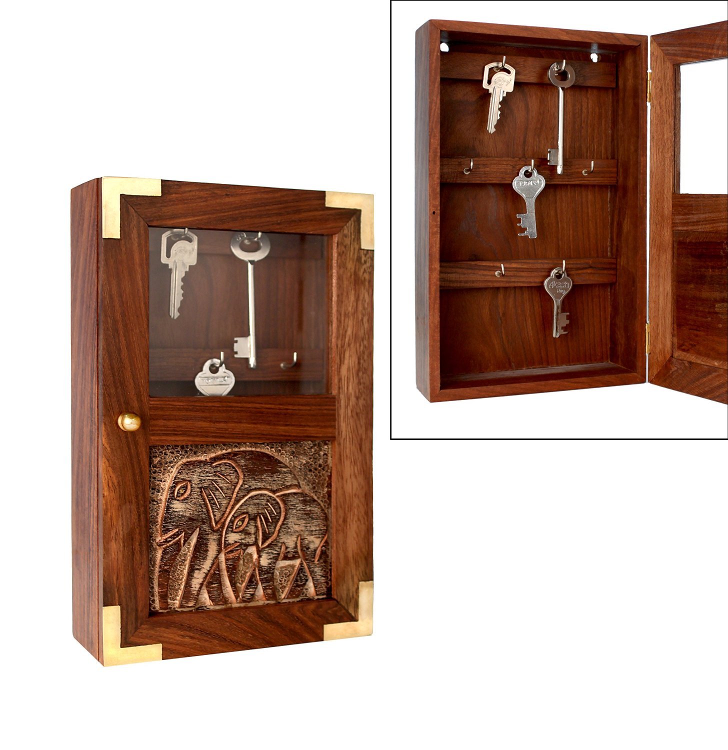 Store Indya Wooden Wall Mounted Key Box Cabinet Holder Glass Panel
