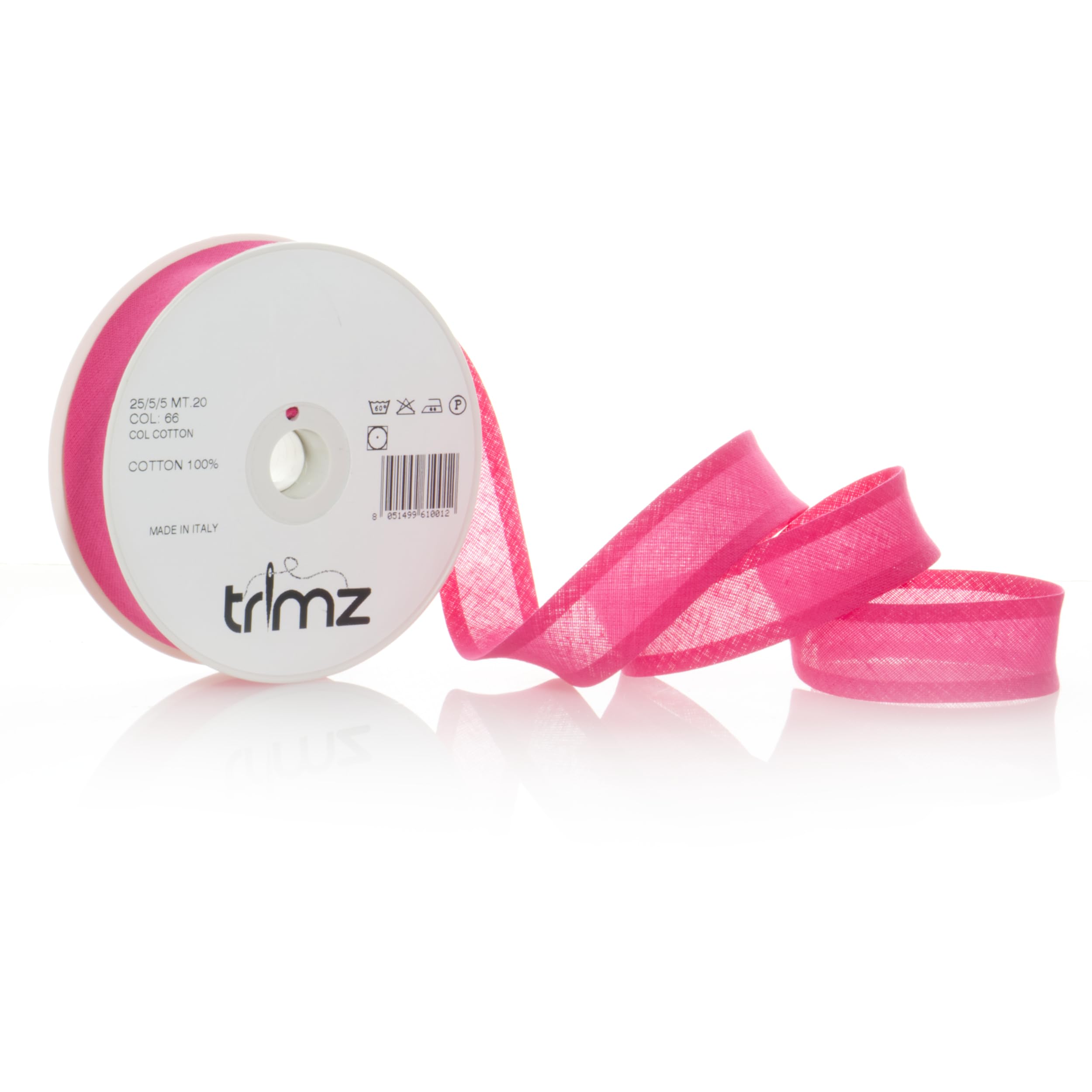 Inastri Trimz 25/5/5 mm Cotton Bias Binding, Shocking Pink 66– Double‑Fold Sewing Tape for Quilting, Dressmaking & DIY Crafts