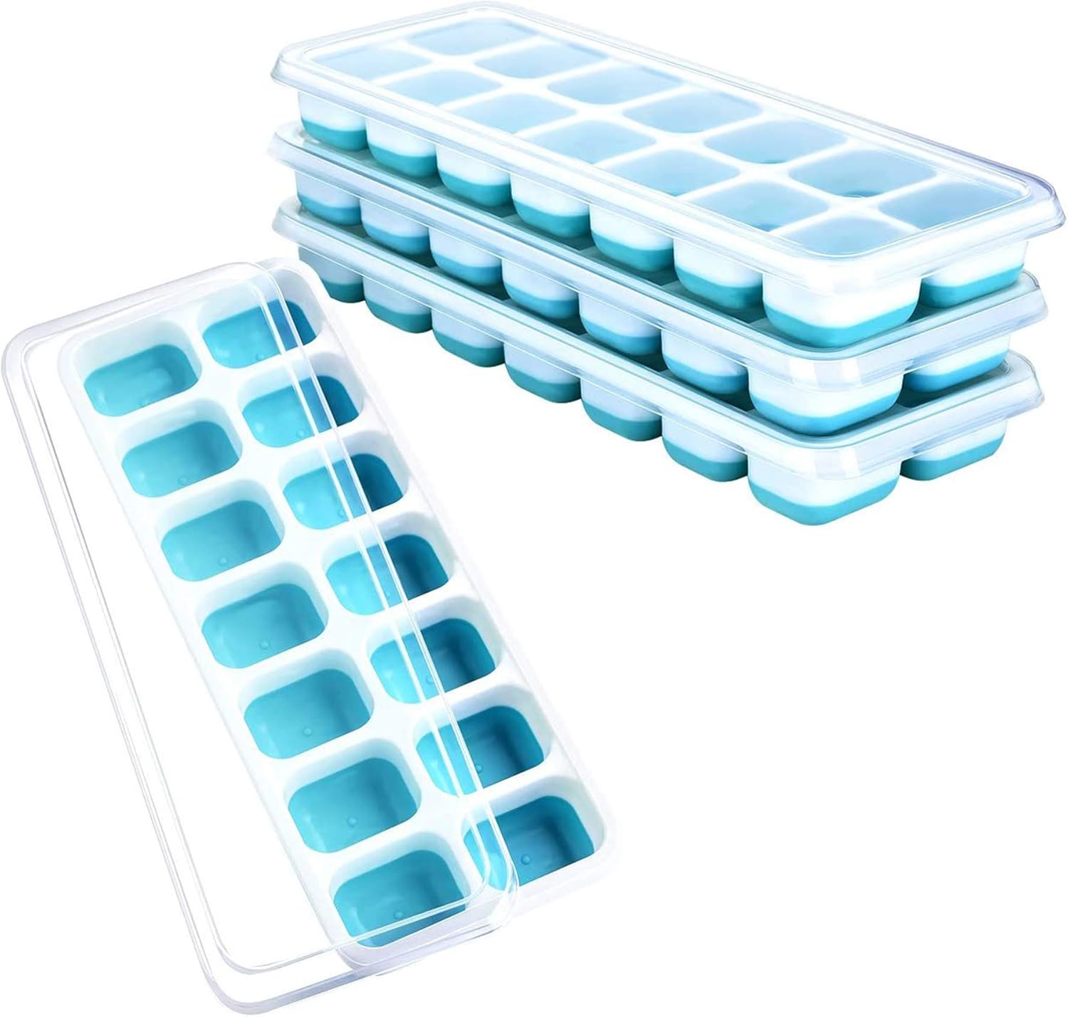 OMorc Ice Cube Trays 4 Pack, Easy-Release Silicone and Flexible 14-Ice Trays with Spill-Resistant Removable Lid, LFGB Certified and BPA Free, Stackable Durable and Dishwasher Safe: Kitchen & Dining