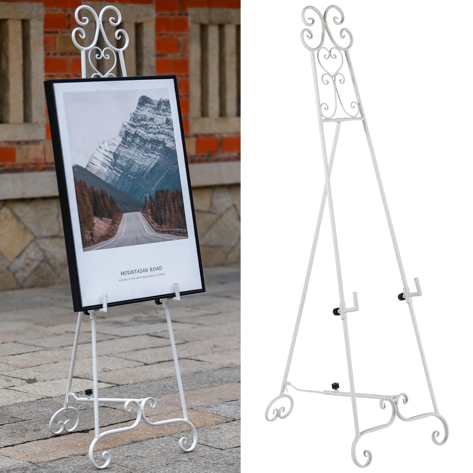 Photo 1 of *COLOR MAY VARY** Metal Free Standing Adjustable Display Stand Scroll Easel with Chain Support, White Easel Stand for Sign, Wedding, Picture Frame. (No Installation Required)