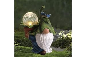 LA JOLIE MUSE Solar Gnomes Garden Statues - 10.7'' Resin Gnome Figurine Carrying Magic Orb with Solar LED Lights, Outdoor Decorations for Patio Yard Lawn Porch, Gnomes Gifts for Mom